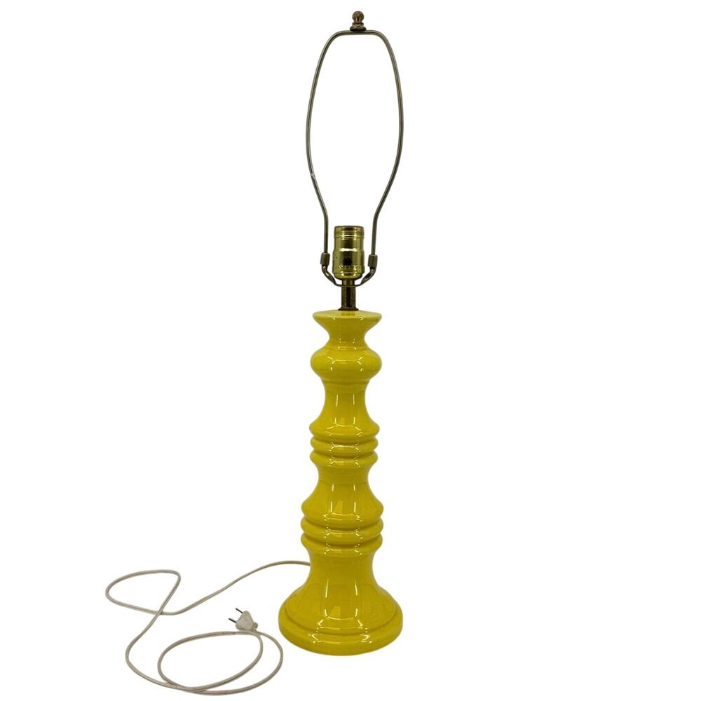 Vintage 1970s Yellow Ceramic Ginger Jar Table Lamp Hollywood Regency MCM 21”
